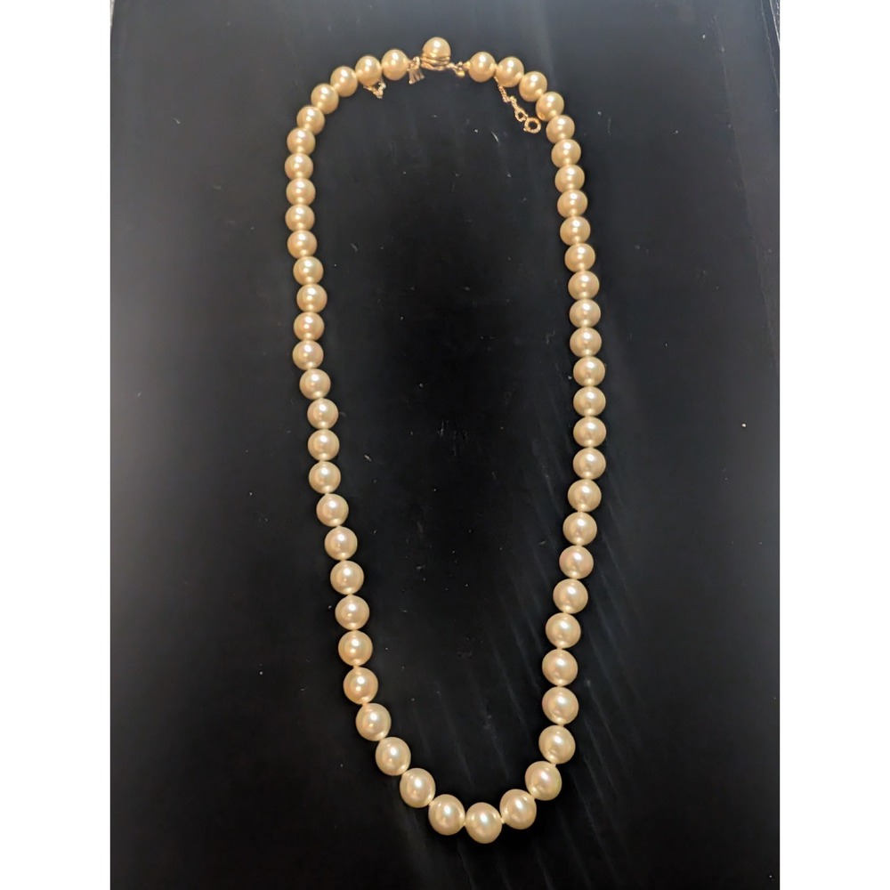 Vintage Majorica Faux Pearl Necklace Sterling Clasp 22in Gold tone Single Strand